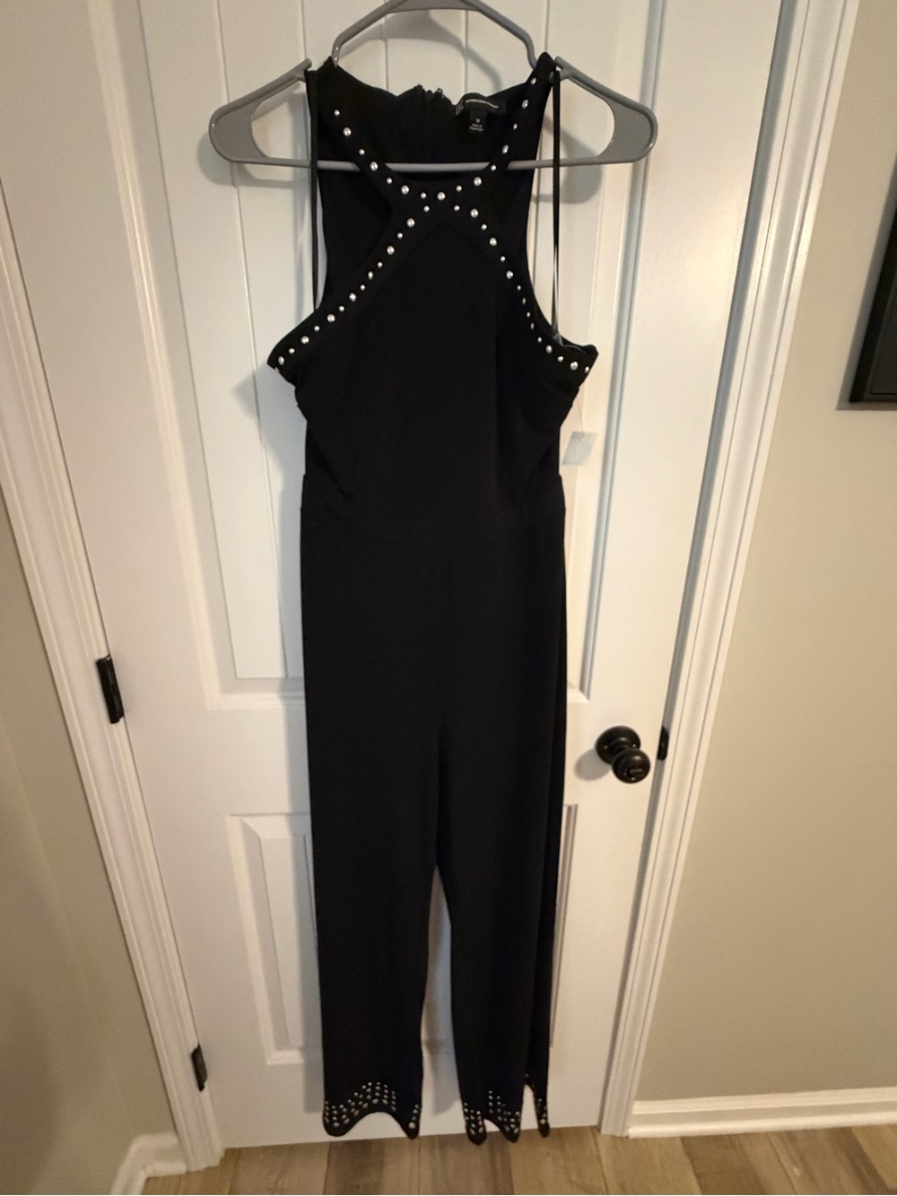 Emerald by INC Black Studded Halter Jumpsuit
